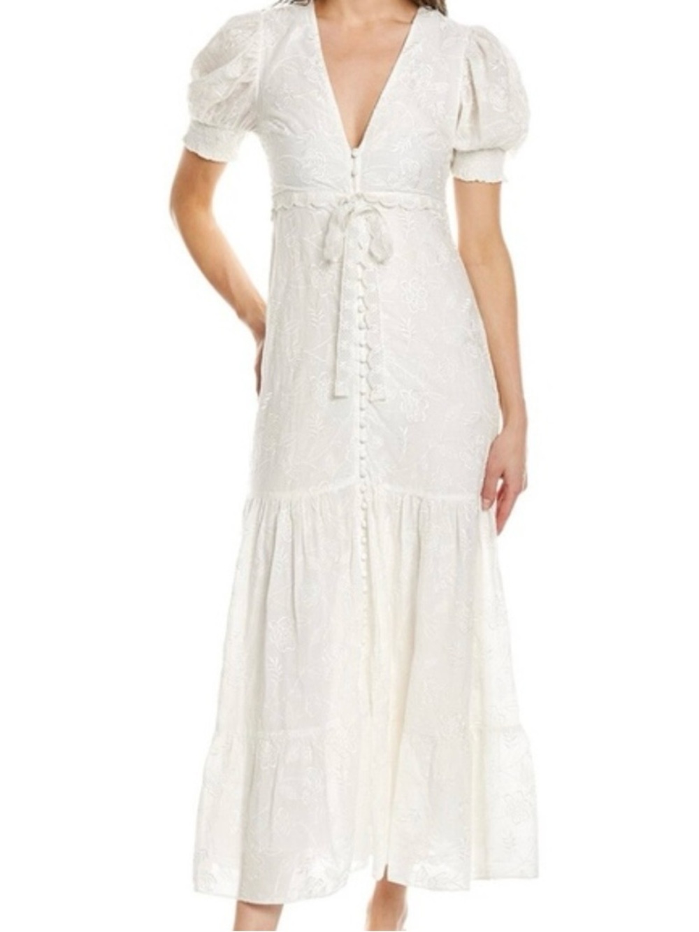 Alice + Olivia White Puff-Sleeve Button-Front Maxi Dress